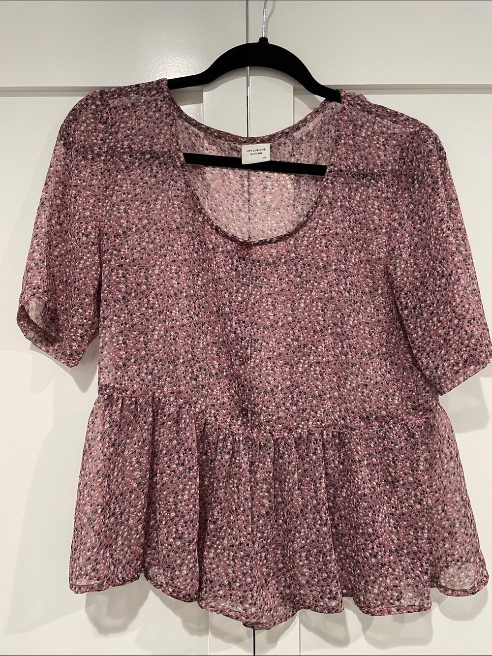 Dusty Rose Floral Peplum Short Sleeve Blouse